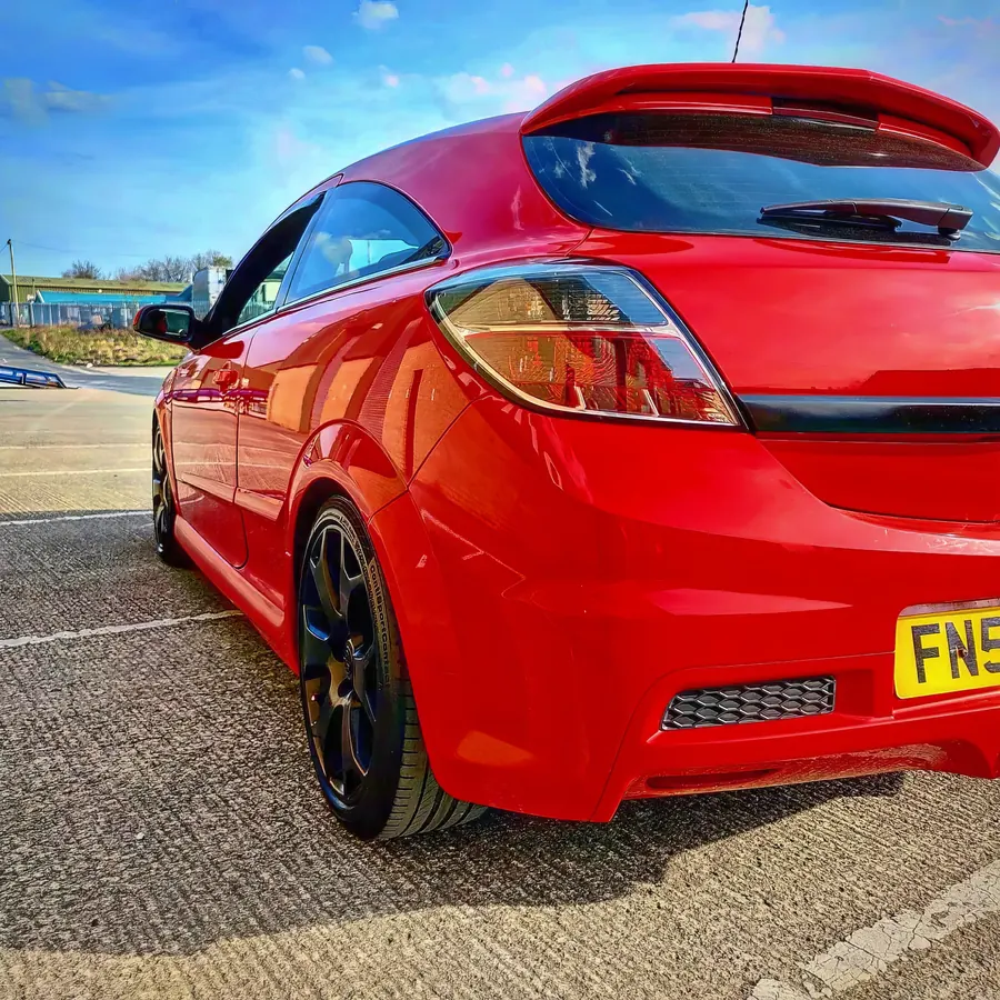 Red Vauxhall Astra VXR from the rear