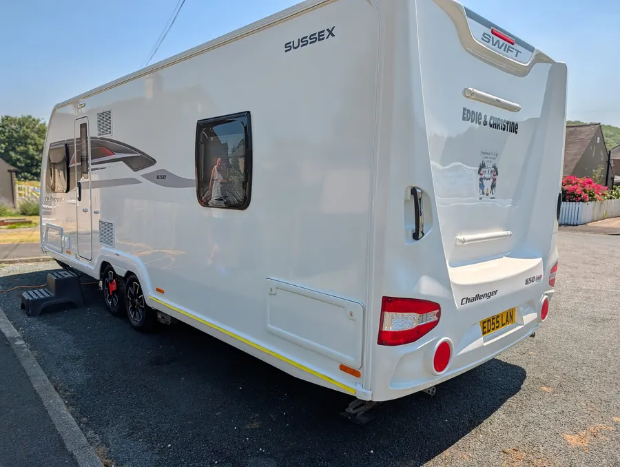 White Swift Challenger caravan after cleaning